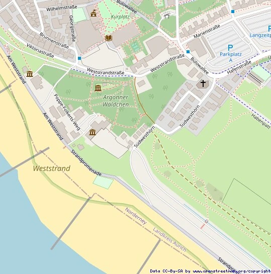 Lageplan: Grundstück zwischen Weststrandstraße und Weststrand, nahe Kurplatz und Argonner Wäldchen